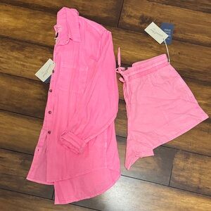 Universal Thread Pink Button-Up Shirt and Shorts Set